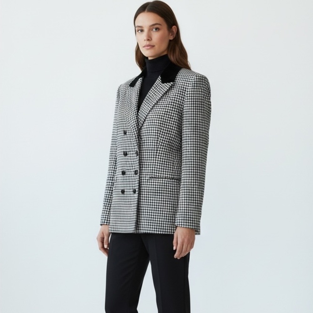 Casual Corner Womens Houndstooth Check Blazer Size 10 Retro Businesscore Jacket‎